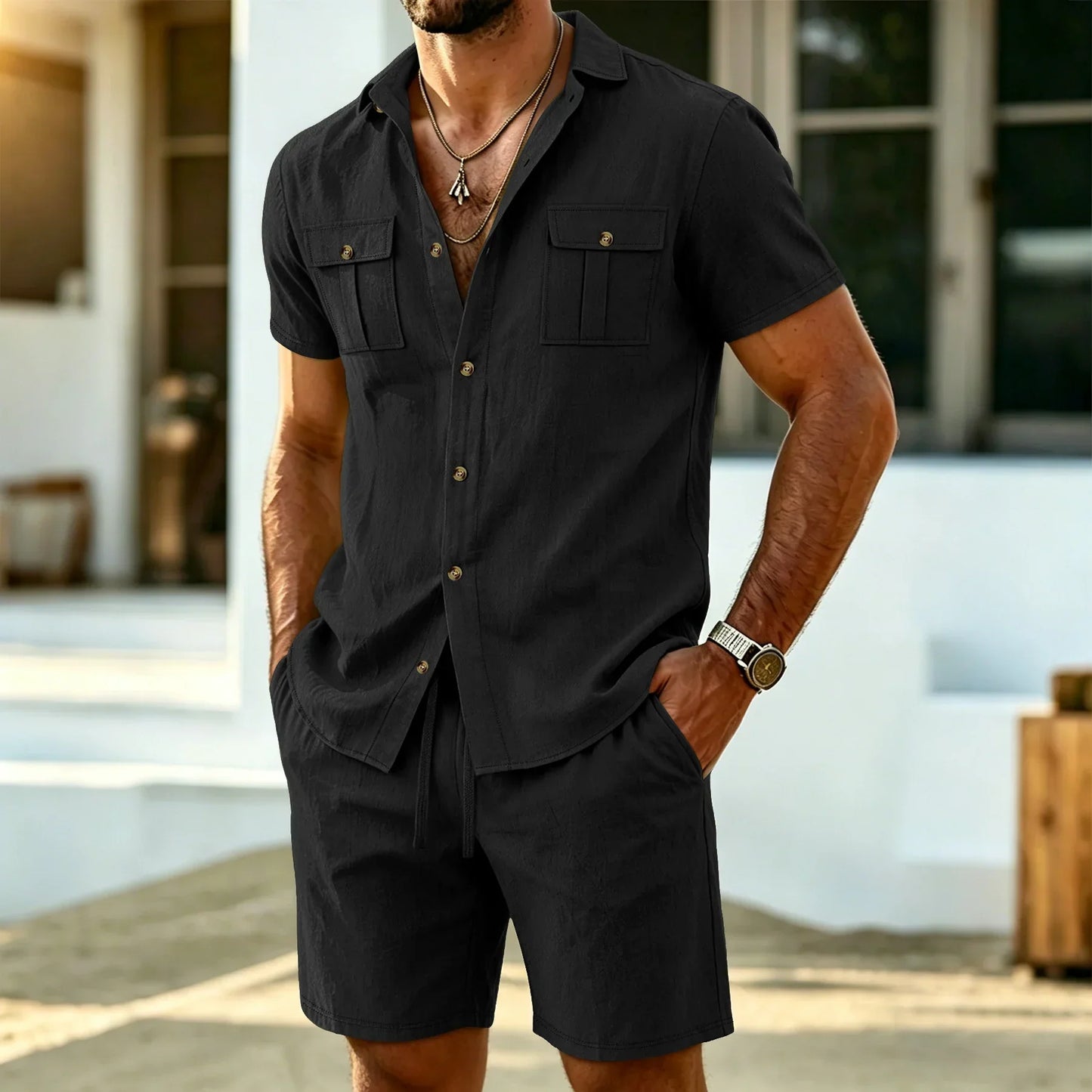 Cazel | Ensemble décontracté en lin pour homme, idéal par temps chaud