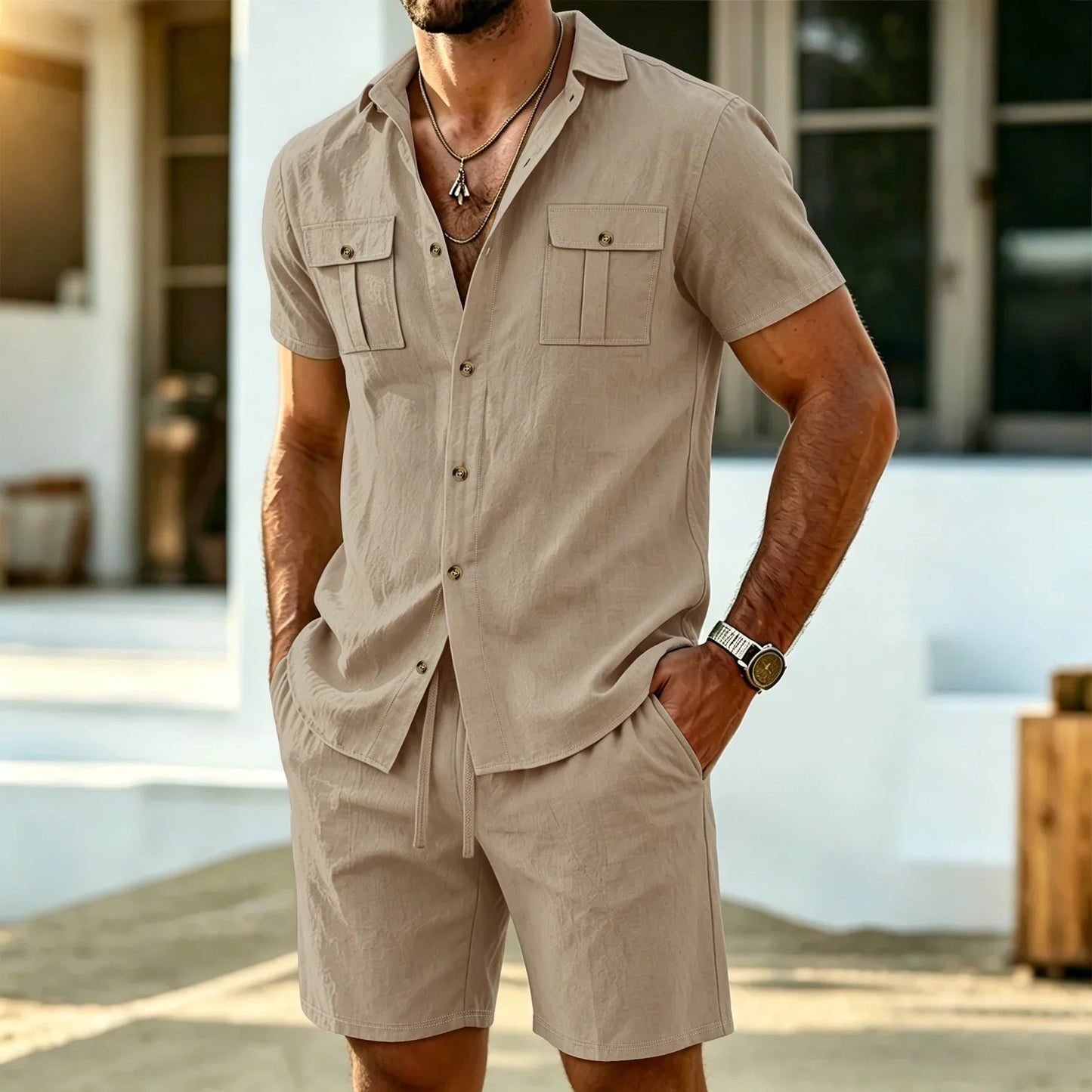 Cazel | Ensemble décontracté en lin pour homme, idéal par temps chaud
